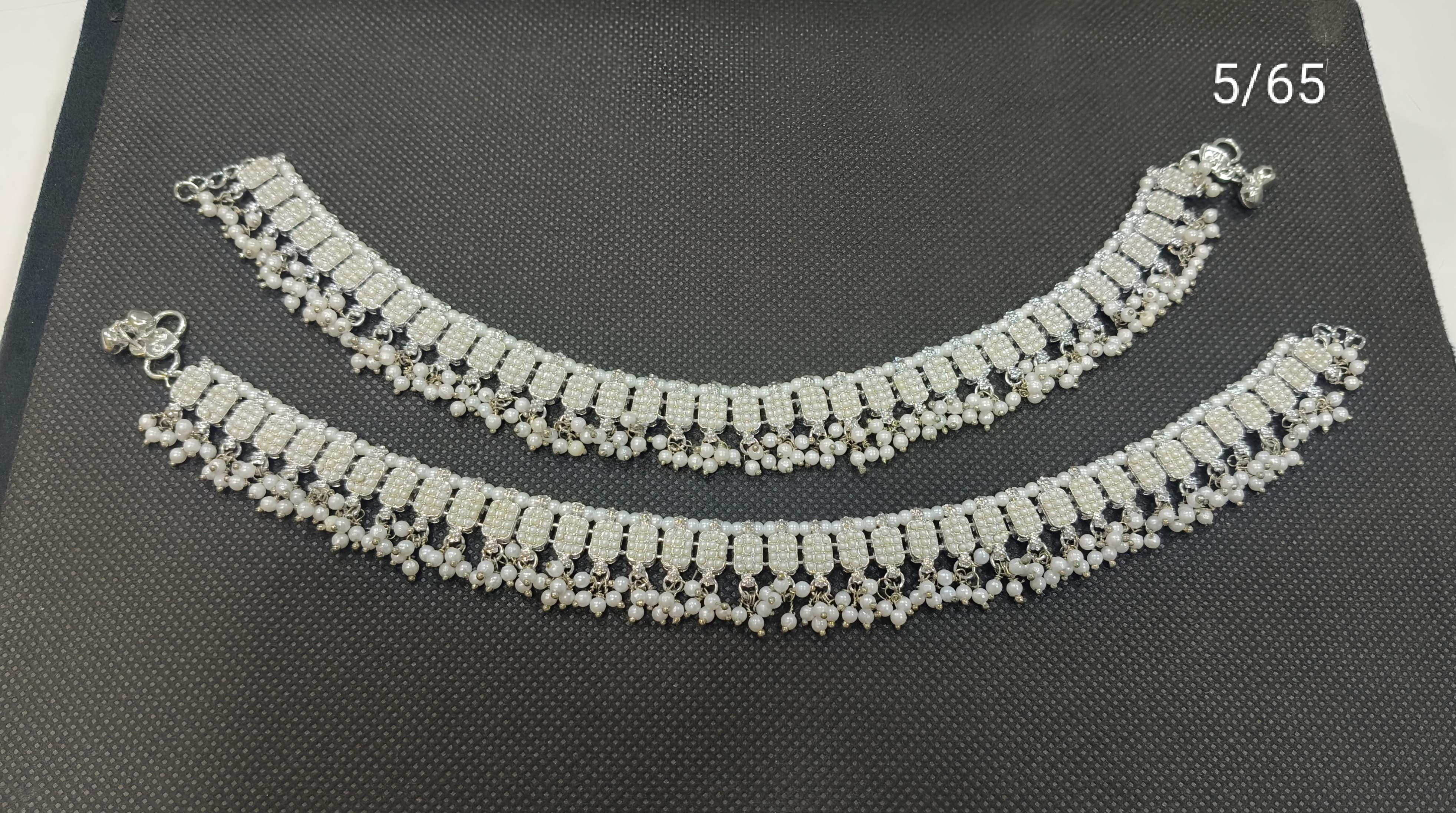 Traditional Pearl Drop Anklet Set – Ethnic Bridal Payal Design